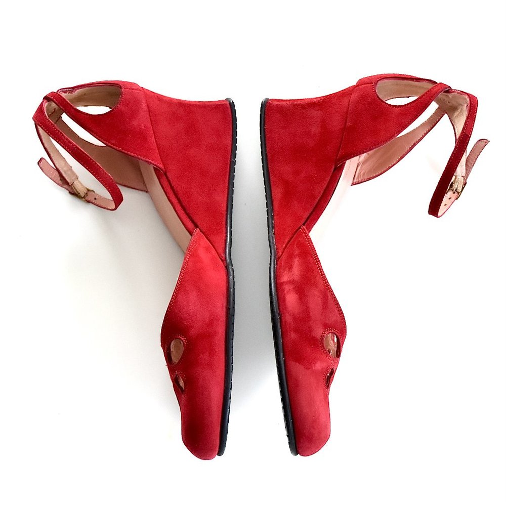 Stephane Kelian Made in FRANCE Red Suede 2.25” Wedge shoes Womens 6.5 - Picture 5 of 13